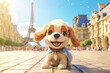 dog in front of Eiffel Tower