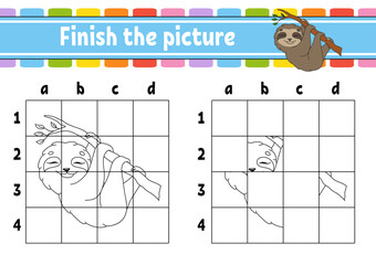 Wall Mural - Finish the picture. Coloring book pages for kids. Education developing worksheet. Game for children. Handwriting practice. cartoon character. Vector illustration.