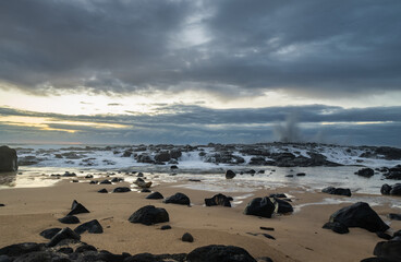 View of Benares beach during sunrise on the south coast of Mauritius island	
