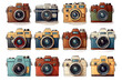  vintage camera ,old camera isolated on PNG background,