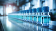 © JMarques - Innovative pharmaceutical production, medical vials and research in a laboratory. Blurred background, copy space