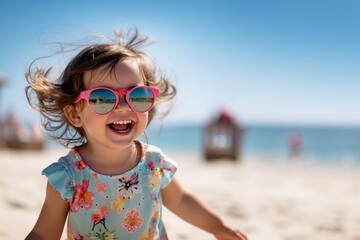 Poster - Joyful young girl on holiday at the beach looking cute