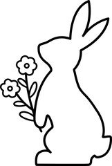 Sticker - bunny holding flower outline