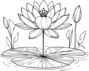 Wall Mural - black and white water lily drawing, sketch water lily drawing, hand drawn sketch water lily drawing, lily pad water lily drawing, simple lily pad drawing, water lily home wall art