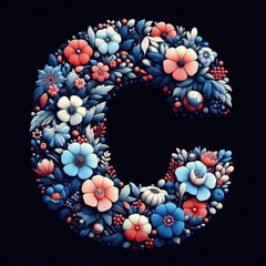 Canvas Print - Flower font letter C. AI generated illustration