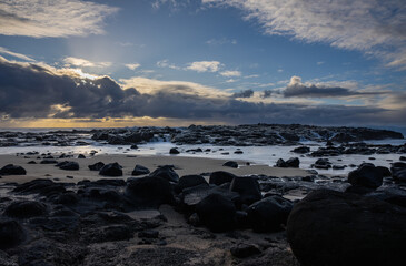 View of Benares beach during sunrise on the south coast of Mauritius island	
