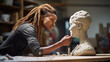 A Human Resources manager sculpting a perfect employee from clay on a desk.