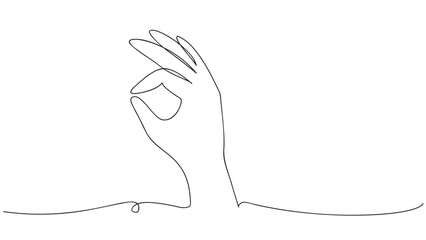 Wall Mural - Hand showing OK gesture, accepting, approving, agreeing, continuous one line drawing. Vector illustration