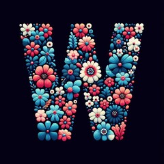 Wall Mural - Flower font letter W. AI generated illustration