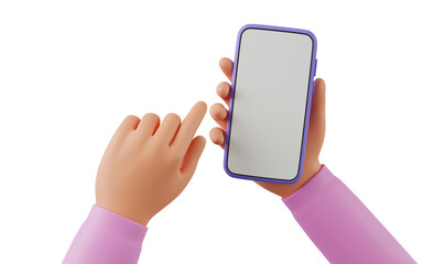 Wall Mural - 3d cartoon hand using smartphone, 3d render illustration