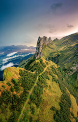 Wall Mural - Majestic landscape of rocky mountain ridge of Saxer Lucke in autumn at Switzerland