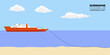 Illustration of a submarine cable, laying a cable on the surface of the seabed.
