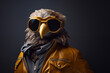 Un aigle stylé avec des lunettes, sur un fond coloré