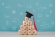 Education learning concept.Wooden cube with icons of education, Ai, qualification, cv, resume, skills and experience.