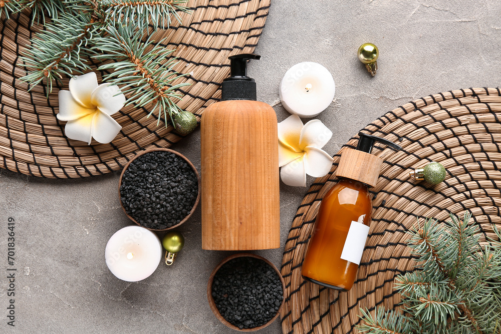 Beautiful spa composition with Christmas decor on grunge background