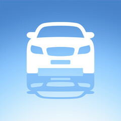 Sticker - Car icon. Car front view. New car. Vector icon isolated on blue background.