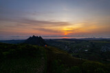 Fototapeta Zachód słońca - Aerial view of sunrise from top of le pouce mountain in Mauritius island