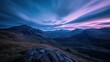 A breathtaking landscape image featuring mountains, vibrant colors, dramatic lighting, a wide-angle perspective, flawless exposure, and a dynamic twilight sky.
