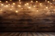 Wooden background, LED garland hanging from above. New Year's, holiday wall.