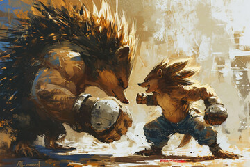 illustration of a fighting hedgehog