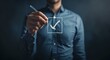 © yj - a man holding up an a checkbox icon in his hand. generative AI