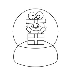 Wall Mural - Snow globe with cute God Jesus Christ in gift box in black and white