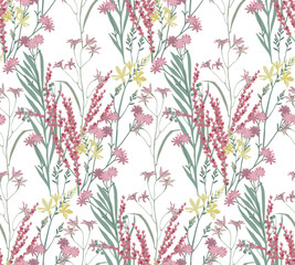 Wall Mural - Flowers and leaves in vintage style, seamless pattern.