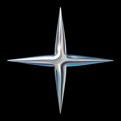 Wall Mural - 3d holographic chrome sparkle star in y2k retro futuristic style. metallic glossy star shape object,