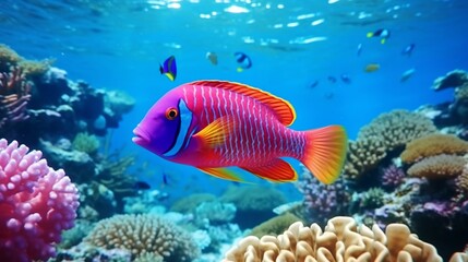 Canvas Print - A stunning Cirrhilabrus Fairy Wrasse swimming in a vibrant coral reef.