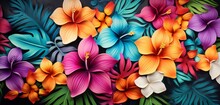 Vibrant Tropical Floral Pattern On A 3D Wall Texture