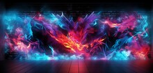 A Captivating Neon Light Graffiti Design With Fire And Ice Themes In Red And Blue On A 3D Wall Texture
