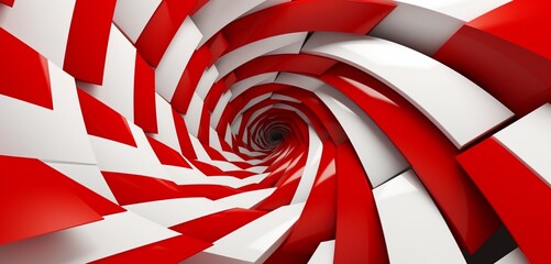 Wall Mural - Abstract digital pixel design with an optical illusion spiral in red and white on a 3D wall, epitomizing abstract digital pixel design