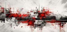 Abstract Digital Pixel Design Featuring A Modern Art Splatter In Red And White On A 3D Wall Texture, Showcasing Abstract Digital Pixel Design