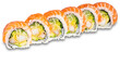 Sushi roll with salmon. Sushi menu. Japanese food. Isolated white background. Japanese uramaki sushi or California roll.