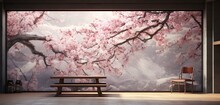 A 3D Wall Texture Mimicking A Traditional Japanese Cherry Blossom Painting