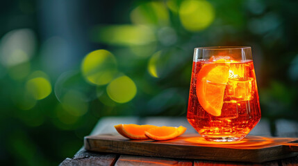 Red citrus cocktail on green summer background