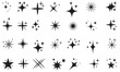 Set of twinkling stars vector.  Shiny sparks icon. Minimalist twinkle star shape symbols. Modern geometric elements, shining star icon set. Twinkling spark and burst  icons set.