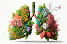 Human Lungs Covered With Beautiful Flowers, Breathing, Clear Airways
