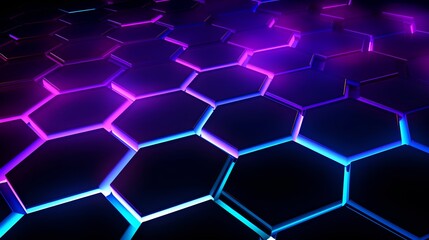 Wall Mural - colorful neon glowing hexagonal futuristic pattern. (generative ai).
