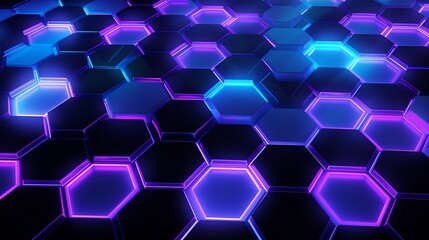 Wall Mural - colorful neon glowing hexagonal futuristic pattern. (generative ai).