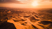 Aerial View Of A Desert During Sunset, Drone Shot Of A Dune, Artificial Intelligence