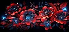 Luminous Neon Light Graffiti Featuring Dark Red And White Floral Motifs On A Botanical 3D Background