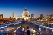 Millennium Bridge and St Paul's Cathedral in London at night