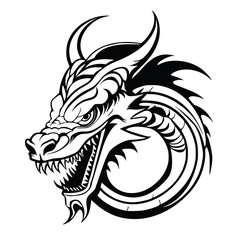 Canvas Print - Vector fantasy dragon tattoo or logo, one color