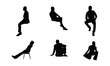 seated man detailed silhouettes or vectors set , black and white