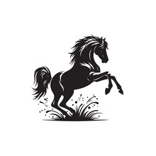 Graceful Lines And Intricate Details Highlight This Captivating Black Horse Silhouette Vector, Offering A Timeless Touch To Your Design Repertoire - Vector Stock.
