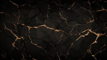 Black Marble Background With Gold Color Cracked Lines