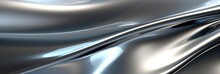 Steel Abstract Glossy Surface Of Silver Or Aluminum Metal Wave Texture Banner, Smooth Chrome Metallic Background