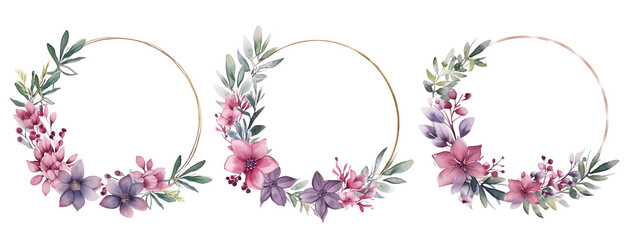 Wall Mural - watercolor frame flowers, a set of illustrations in handmade watercolor style on a white background, generative ai	
