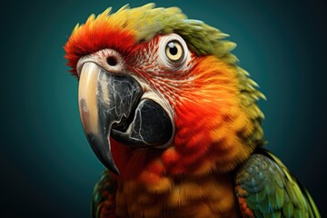 close up of lovely and colorful red and blue macaw parrot